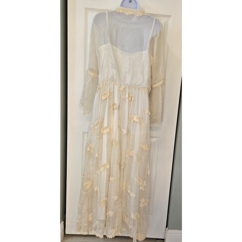 Lucy Paris Fairy Sheer boho chic Crochet bell sleeve Maxi dress Ethereal Med - Picture 9 of 16